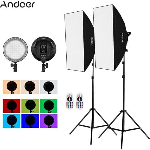 Andoer Studio Photography 2.4G RGB LED Light Softbox Kit with 45W Dimmable RGB LED Light * 2X50*70cm Softbox * 2 Remote Control