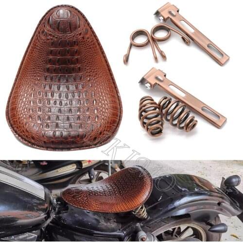 Motorcycle Leather Cushion Spring Bracket Bobber Brown Solo Seat Replacement for Harley Sporster 883 1200 Chopper Bobber Dyna