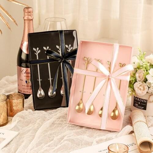 Creative Leaf Spoon Leaf Fork Stainless Steel Spoon Stirring Coffee Spoon Fruit Fork Set with Hand Gift Box Mori Series Honey