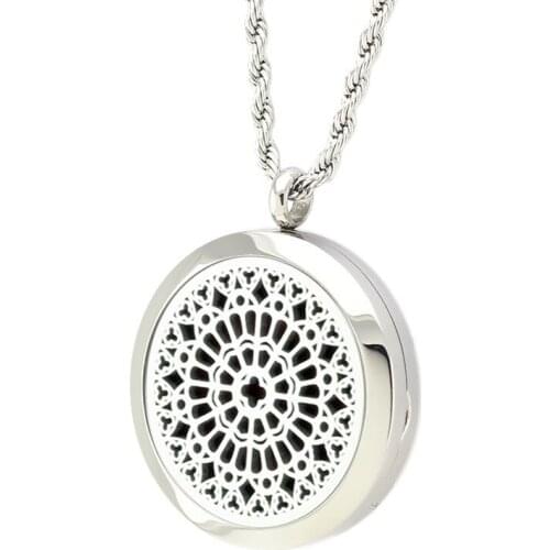 316L Stainless Steel Retro Pattern Aromatherapy Pendant Essential Oil Diffuser Necklace Perfume Locket Jewelry