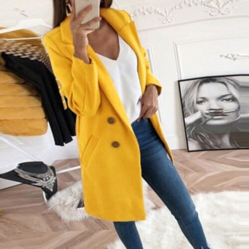 Women Fashion Turn-Down Collar Coats Autumn Winter Plus Size Long Sleeve Pocket Jackets Vintage Slim Button Solid Casual Outwear