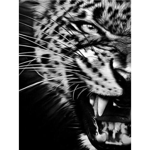 Leopard mosaic embroidery craft half face diamond painting kit black white bead picture wall paper stones drawing christmas gift