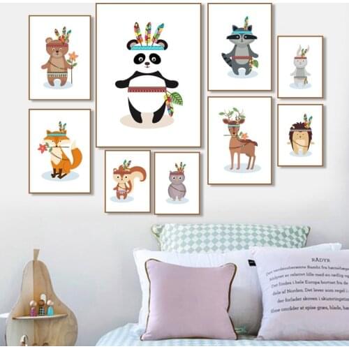 Fox Panda Hedgehog Sika Deer Rabbit Owl Wall Art Canvas Painting Nordic Posters And Prints Cartoon Wall Pictures Kids Room Decor