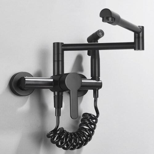 Matt Black & Brushed Brass Kitchen Sink Mixer Wall Mounted Water Taps With Sprayer Kitchen Faucet