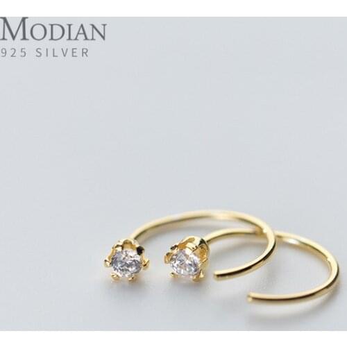 Modian Sparkling Zircon Mini Cute Crown Hoop Earring for Women Fashion 925 Sterling Silver Hook Earring Fine Jewelry Accessories
