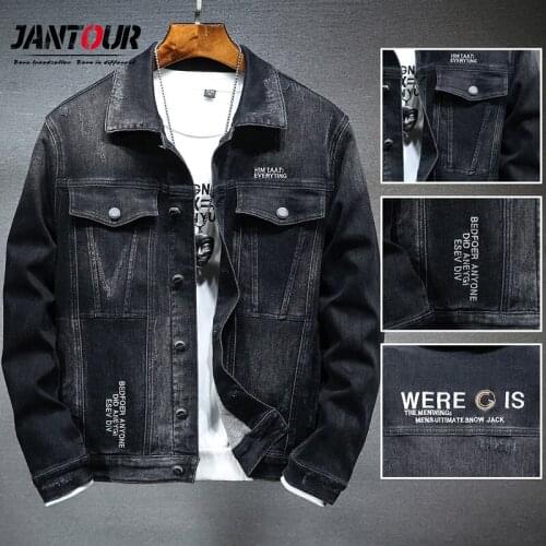 Jantour Winter Men Clothing Denim Jacket Letter Embroidery Single Breasted Hommes Veste Turn-Down Collar Chaqueta Big Size M-4XL