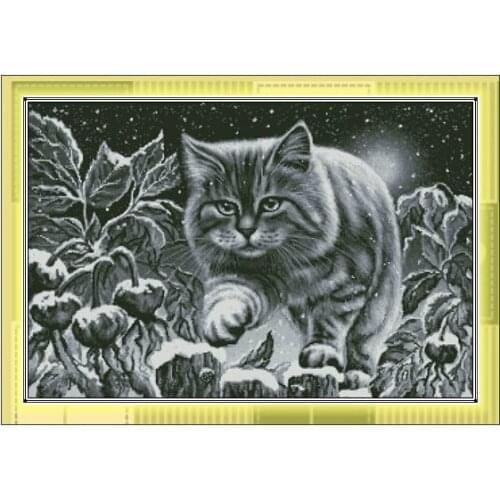 FREE Shipping Top Quality popular counted cross stitch snow cat kitty kitten, starry black cat cross stitch kit