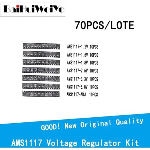 70/LOTE 1.2V/1.5V/1.8V/2.5V/3.3V/5.0V/ADJ AMS1117 Voltage Regulator Kit 1117 7 Values Each 10PCS SOT223