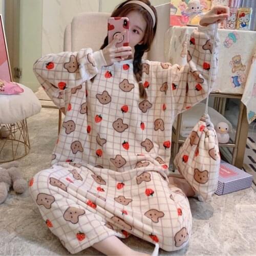 SLPBELY Cute Women Nightdress Cartoon Print Winter Ladies Lovely Nighty Long Sleeve Nightgown Sleepwear Daily Girls Homewear
