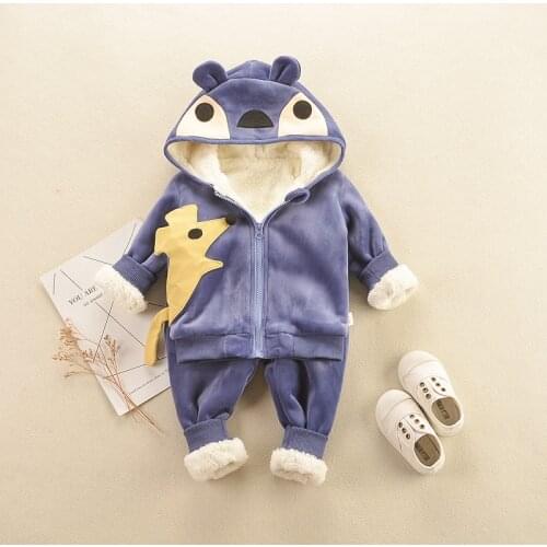 New Style Children Cartoon Velvet Clothes Winter Fur Thicken Two-Piece Set Boys Clothing Down Jacket+pants Girls Velour Outfits