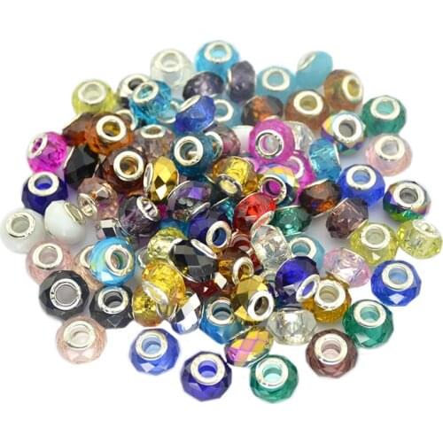 Wholesales 50pcs/Lot Murano Glass Crystal Faceted Rondelle Spacer Large Hole Charms Beads Fit European Bracelet cristal H119