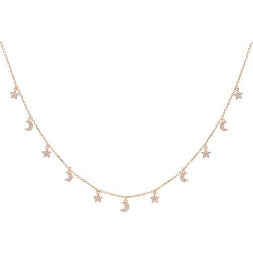 Fashion Cubic Zirconia Stars Moons Drop Necklace For Women Gold Color Choker Necklace Valentines Day Gift Girls Jewelry 2019