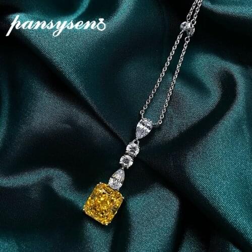 PANSYSEN Luxury 100% 925 Sterling Silver Citrine Simulated Moissanite White Gold Color Pendant Necklaces Fine Jewelry Wholesale