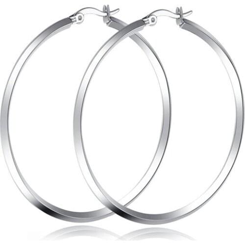 Stainless steel polished simple large hoop earrings