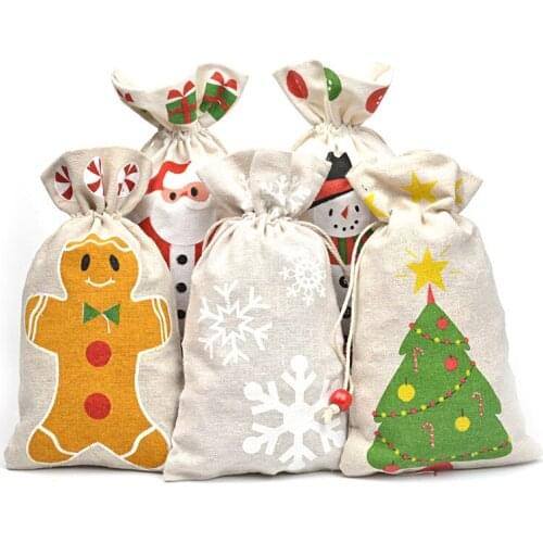 Christmas Gift Bag New Linen Bundle Pocket Cartoon Snowflake Halloween Candy Bag Burlap drawstring pocket