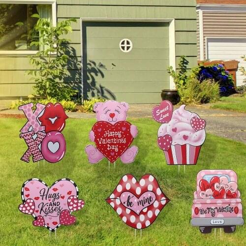 Garden Lawn Yard Sign with Stakes Garden Decoration Valentines Day Decorations Outdoor Garden Lawn Yard Sign with Stakes 6 Pcs