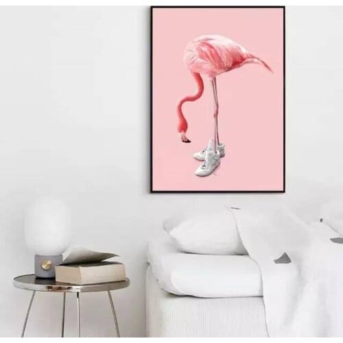 Scandinavian style Pink Flamingo Poster sneakers Canvas Painting And Prints Wall Art Pictures For Living Room Interior Decor