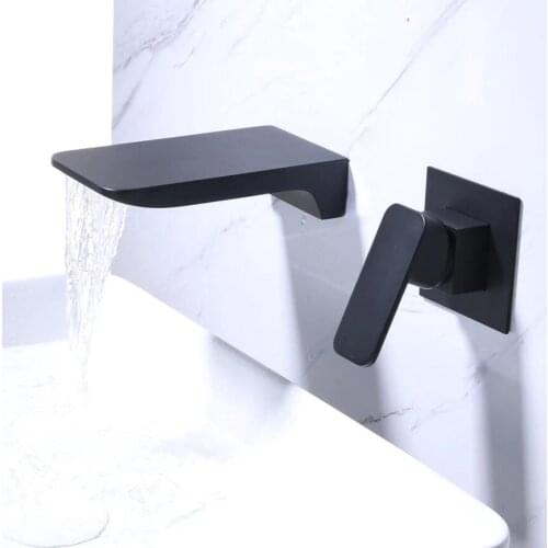 Waterfall Spout Basin Faucets Dual Hole Widespread Lavatory Sink Mixer Crane Single Lever Bathroom Washing Basin Mixer Tap