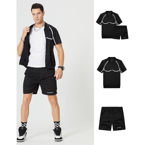 Mens Running Sweatsuit Casual Sportswear Short Sleeve 2 Pieces Set Breathable Male Tracksuit Set 2021 Summer Men Sets Fashion