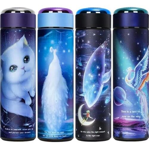 New 480ml/16oz 18/8 Stainless steel Coffee&Tea Thermals Mugs Vacuum Water Bottle With Tea Infuser The Peacock Print Thermos Cup