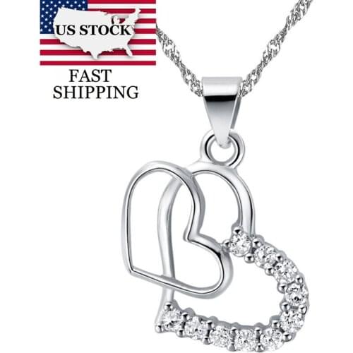 US STOCK 15% Off Heart Chocker Silver Necklaces Pendants with Chain Jewelry Necklace Women Jewelry Best Friends Uloveido N705