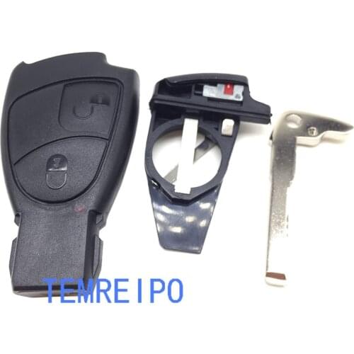 2 buttons replacement remote smart key fob case cover with battery clip and with key blade for mercedes benz