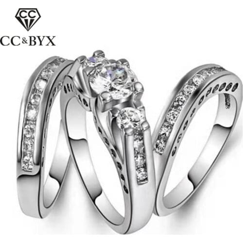 CC Rings For Women 3PCS Cubic Zirconia Set Couple Ring Bridal Wedding Engagement Bijoux Fashion Jewelry Drop Shipping CC2341