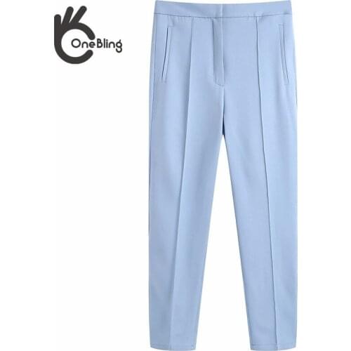 OneBling Lady Suit Pants Summer Thin Style High Waist Casual Fashion Women Trousers Female Straight Ankle Length Pants Traf 2021