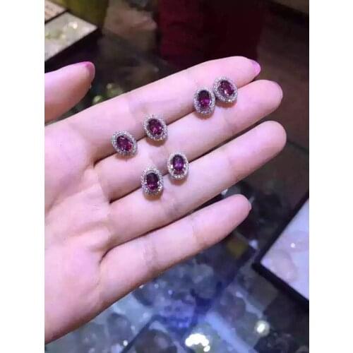 Natural red garnet stone drop earrings 925 silver Natural gemstone earring women Fashion elegant round drop Earrings for wedding