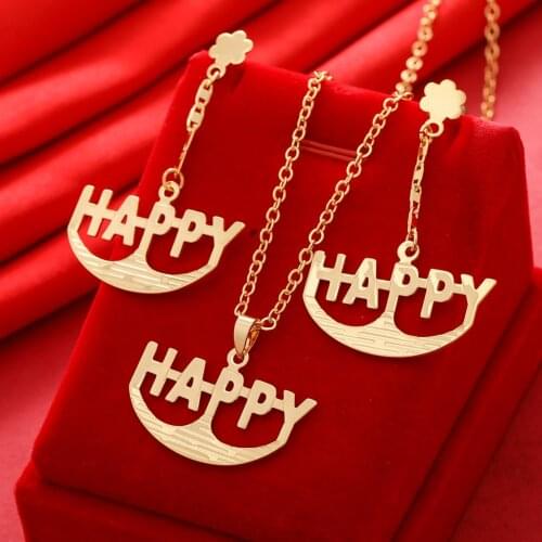24K Dubai Gold Color Jewelry Sets For Women African India Happy Party Wedding Necklace Pendant Earrings Jewellery Set