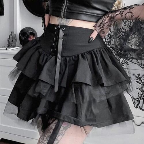 2021 spring and summer womens new sexy irregular bandage dark lace stitching pleated dress skirt