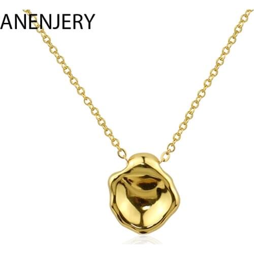 ANENJERY 925 Sterling Silver Bump Geometric Clavicle Chain Necklace for Women Creative Handmade Niche Design Necklace collier