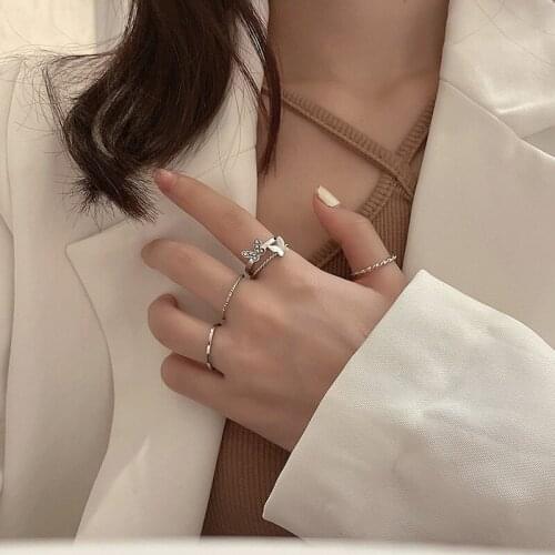 Vintage Silver Color Ring for Womens Gothic Punk Steampunk Crystal Butterfly Ring Sets Party Jewelry 2021 Gifts 2/4Pc Retro Ring