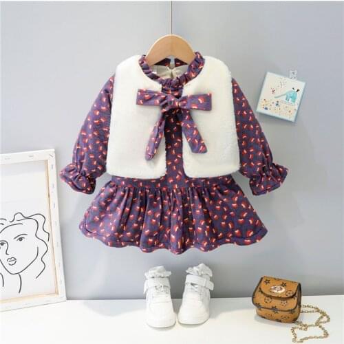 0-4 years winter girl dress 2020 new fashion thicken warm floral bow kid children toddler baby girl Princess dresses