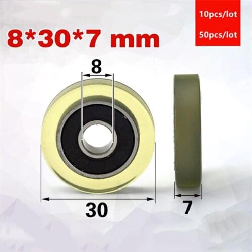 10pcs/50pcs 8*30*7mm Silent guide wheel of conveyor belt polyurethane PU 608 608RS roller bearing friction pulley 8x30x7