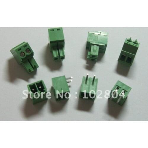 100 pcs Angle 2pin/way Pitch 3.5mm Screw Terminal Block Connector Green Color Pluggable Type with angle pin