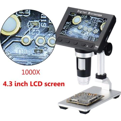 1000X USB Electronic Microscope LCD Digital Video Microscope Camera 4.3 Inch HD OLED Endoscope Magnifier Camera + LED Lights