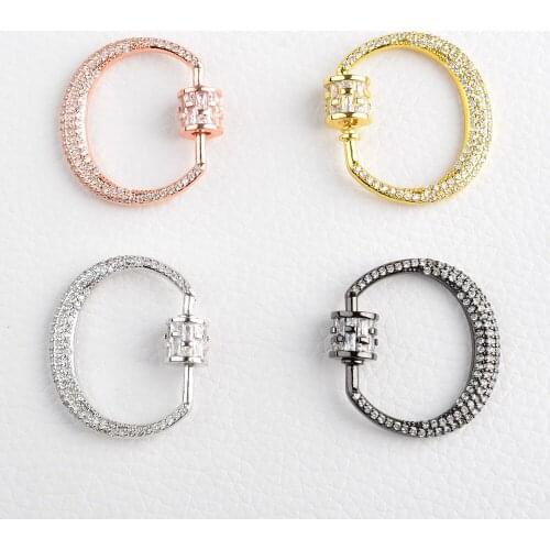 2PCS, CZ Micro Pave Crystal Zirconia D shaped Clasp Lock Carabiner Pave Lock Jewelry Findings