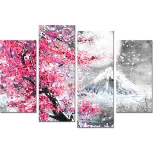 Home Decoration full square round Diamond mosaic Mount Fuji With Sakura 5D DIY Diamond Painting Rhinestone embroidery 4 pcs