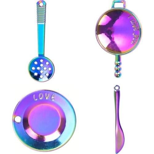 4pcs Mix Pots And Pans Charm Rainbow DIY Jewelry Making Supplies Colander Saucer Love Charm Pendant Handmade Materials Wholesale