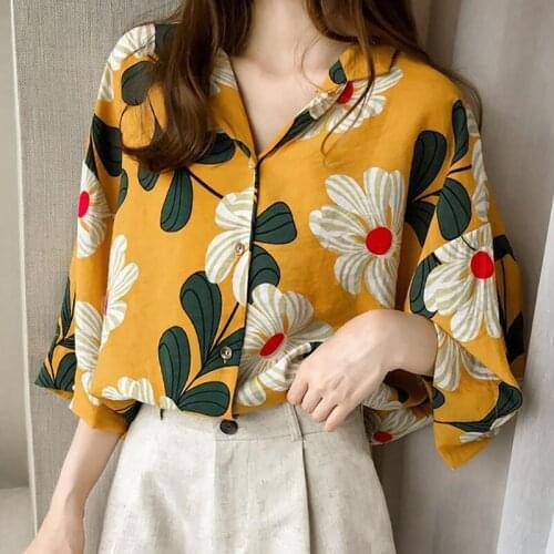 Three Quarter Sleeves Blouse Womens Shirts Printed Top Mujer Chiffon Loose Elegant Roupas Femininas Kimono Boho Girls Cardigan