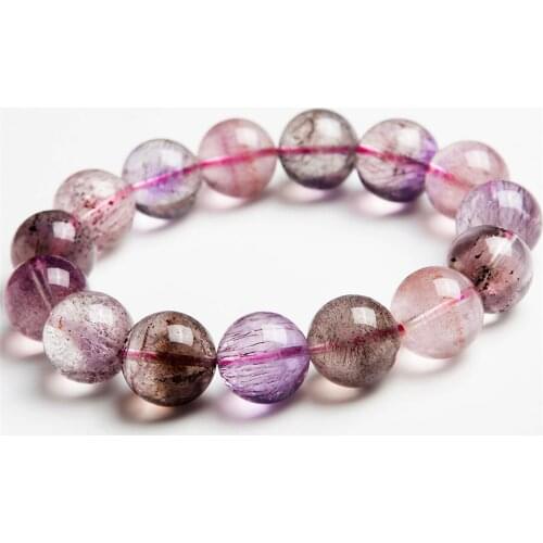 15mm Brazil Colorful Natural Rutilated Quartz Bracelet Genuine Super Seven Melody Stone Crystal Round Bead Bracelet