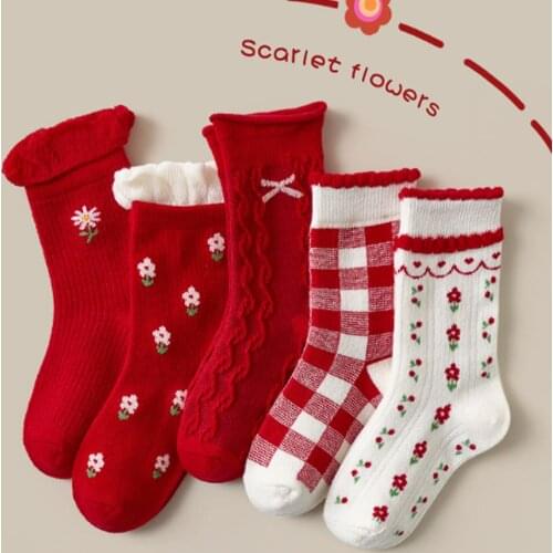 Children Socks Cartoon Jacquard Socks Red Cartoon Flower Bowknot Princess Baby Sock 2022 New Infant Chaussettes