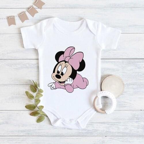 Disney Baby Minnie Mouse Print Newborn Romper Girls Short Sleeve Infant Bodysuits Summer Harajuku Tops Dropship