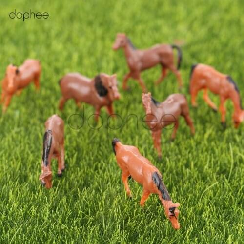 Dophee 10pcs Farm Animal Model Set Cow Horse Kids Toy 1:87 Animal Model Train Railroad Scenery Sand Table