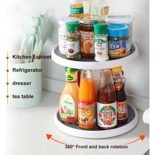 Double Layers Rotating Seasoning Rack Kitchen Supplies Oil Salt Sauce Vinegar Storage Rack Kitchen Bathroom Organizer Space Save