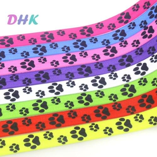 DHK 5/8'' 10yards Dog Paw printed Fold Elastic FOE stretch ribbon hairbow headwear headband DIY OEM B2074