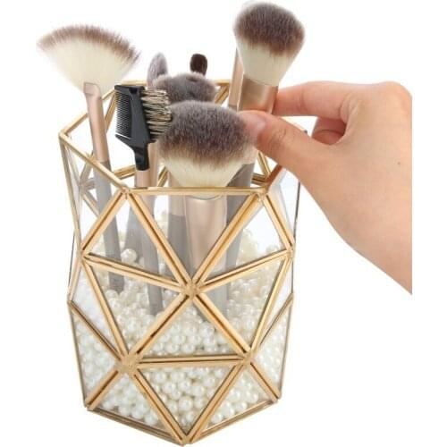 Europe Glass Lipstick/Nail Polish Makeup Brush Storage Tube Eyebrow Pencil Makeup Organizer Bead Crystal Jewelry Storage Box