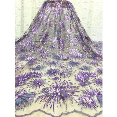 Hot Sale African French Tulle Lace Fabric High Quality 2021 Sequence Nigeria Net Sequined Lace Female Dress D4197