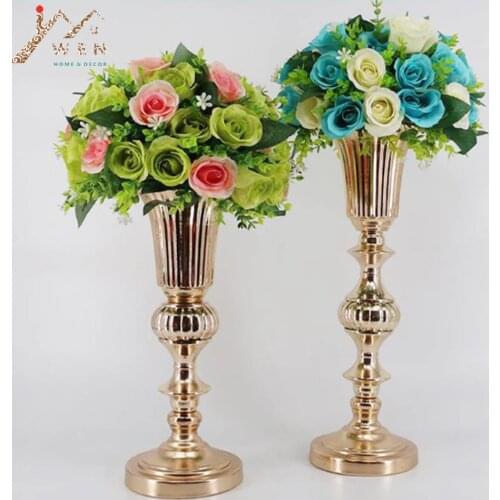 IMUWEN Gold Tabletop Vase Metal Flower Road Lead Wedding Table Centerpiece Flowers Vases For Marriage And Home Decoration 2 Size